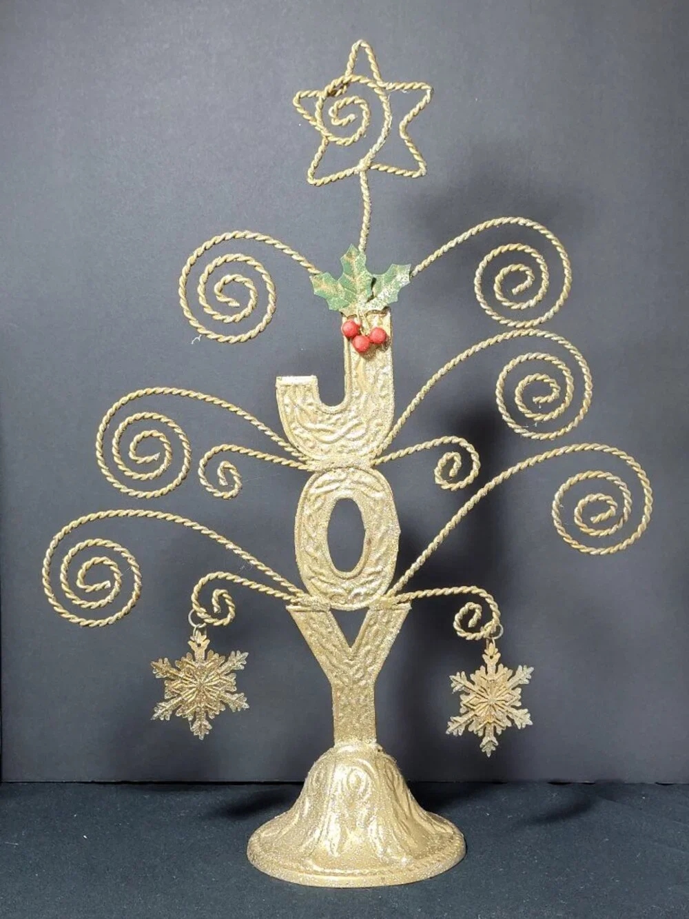 Gold Tone Metal JOY Ornament or Card Holder